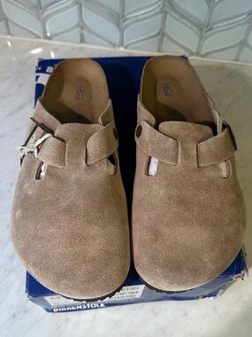 Birkenstock Boston Suede Clogs Taupe Size 42 EU 9 Men 11 Women Soft Footbed